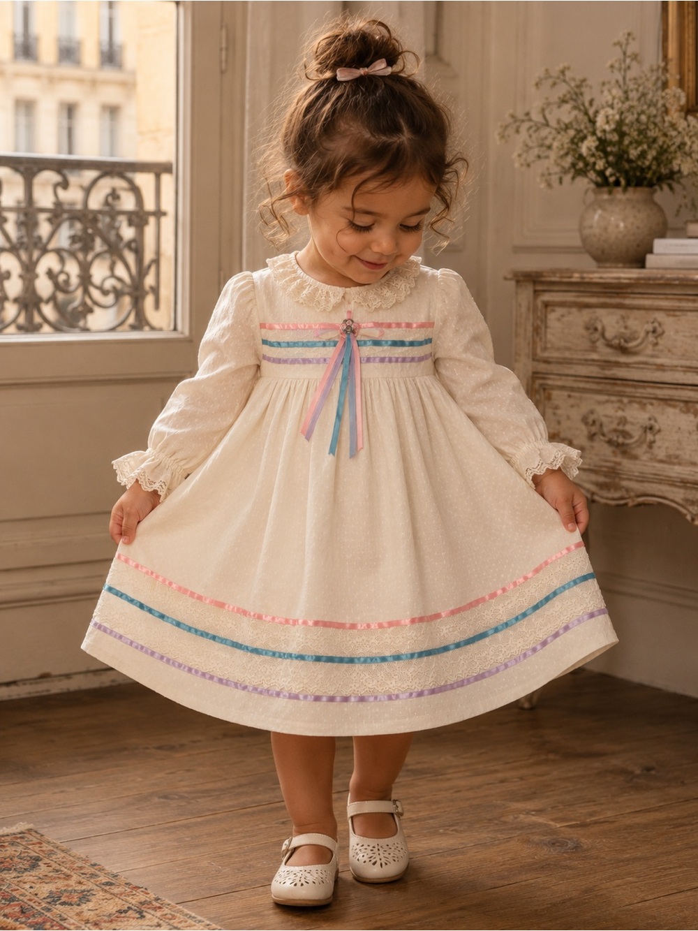Vintage 90s Hi-Girls Inc Pastel Ribbon and Lace Fancy Party Dress Classic